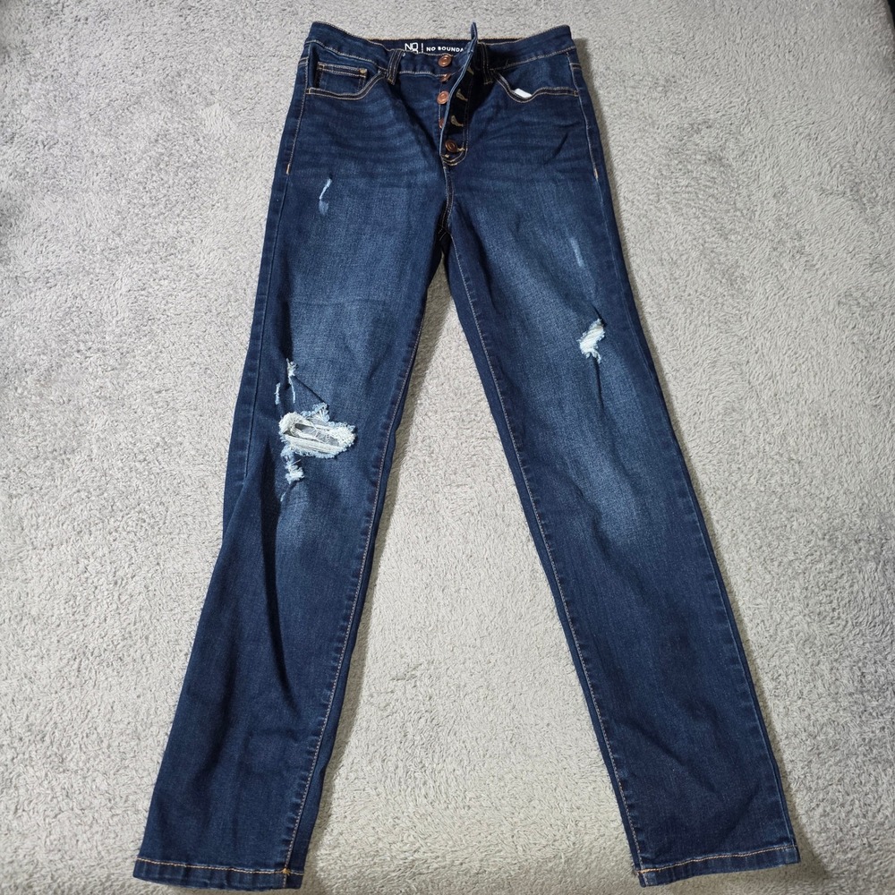 No Boundaries Juniors 7 Jeans Dark Wash Distressed High Rise Button Fly Skinny
